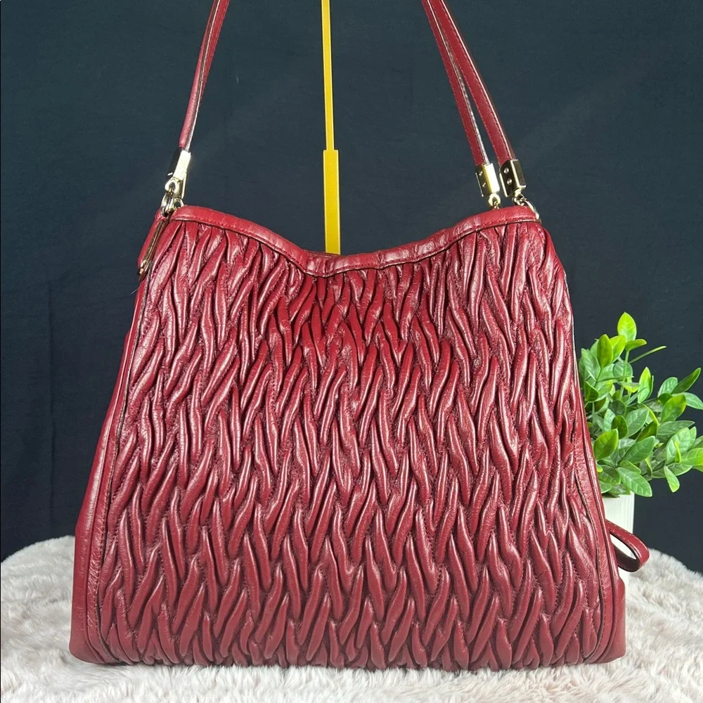 Coach Madison Phoebe Gathered Twist Leather Shoulder Bag Brick Red - Style 26257